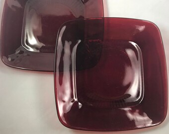 Pair - Anchor Hocking Fire King Red Charm Ruby Luncheon Plates