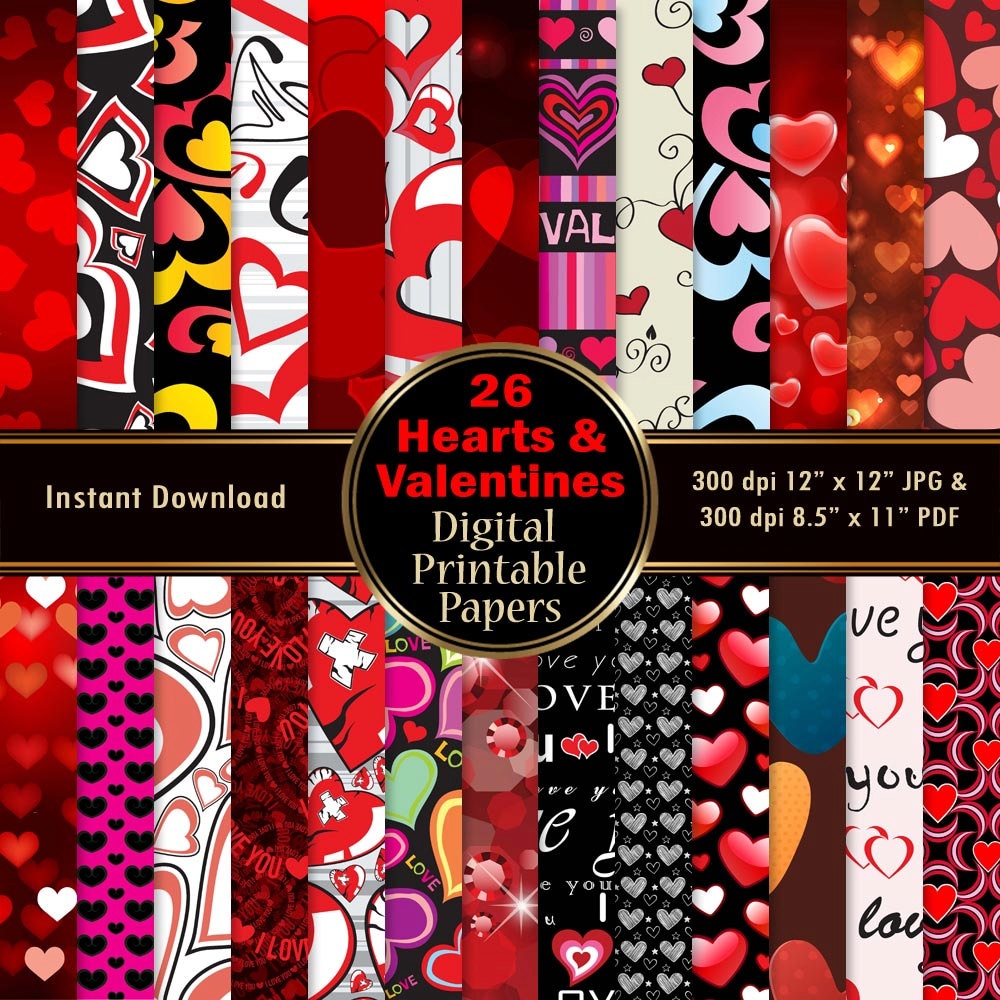 Valentines Day Digital Paper Background Printable Wrapping 26