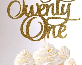 Number 21 gold glitter birthday cake topper 21st birthday
