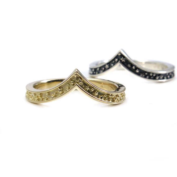 Stardust Stacking Chevron Wedding Ring - Gold or Sterling Silver - Constellation Nesting Band