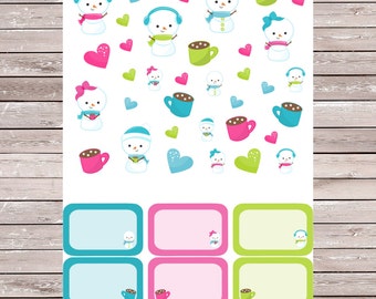 Winter Snowman with 6 Half Boxes Planner Stickers, Erin Condren Planner Stickers, ECLP, Filofax, Kikki K, Mambi, Happy Planner