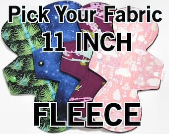 Pick Your Fabric 11 inch- Long Cloth Pad - Choose Fabric and Absorbency - Fleece Back, Postpartum mama cloth, Overnight cloth pad