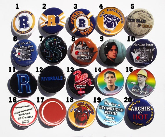 INSPIRED BY TV's Riverdale pinback buttons. Designs