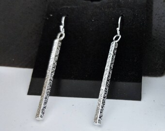 Fancy silver bar earrings