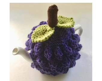 Hand-knitted Blackberry Tea Cosy in pure merino wool - Size Small (fits 1-2 cup teapots)