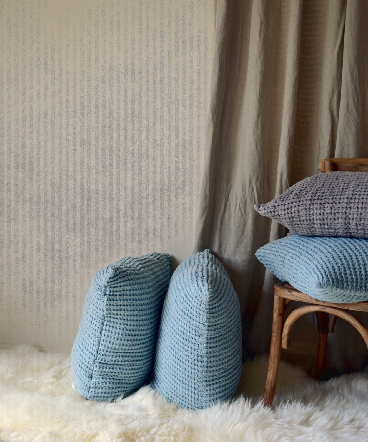 Duck Egg Blue Linen Pillow case Waffle Textured Stonewashed