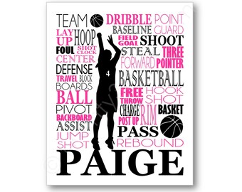 Girl's Basketball Poster Typography, Girls Basketball Art, Basketball Team Gift, Basketball Art, Basketball Coach Print, Basketball Wall Art