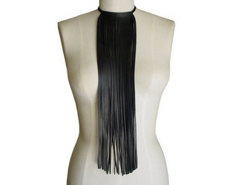 Goth Long Leather Fringe Necklace Choker Boho Necklace Fall Fashion Goth Necklace Choker Fall Leather Choker Necklace Black Goth Jewelry