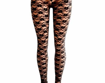 Black Lace Sheer See Through High Waist Leggings 154452