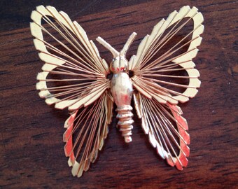 Signed Monet Gold Butterfly Brooch 0373