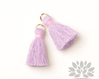 T002-CO-VP // Pastel Violet, Pastel Pink Cotton Tassel Pendant, 4pcs, 23mm