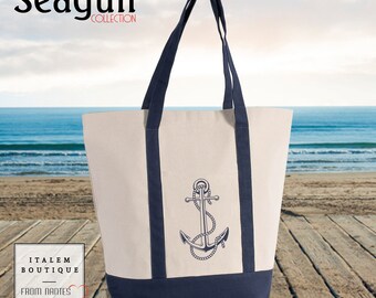Duffle bag. Navy tote bag cotton canvas anchor embroidery. Travel tote. Travel Bag. Tote bag embroidery Anchor sailor. tote bag