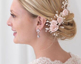 Blush Flower Hair Clip, Floral Bridal Hair Clip, Pearl Bridal Hair Clip, Bridal Hair Comb, Bridal Hair Accessory, Floral Headpiece ~TC-2307
