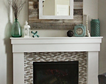 Barn wood Slat Mirror w/white Overlay