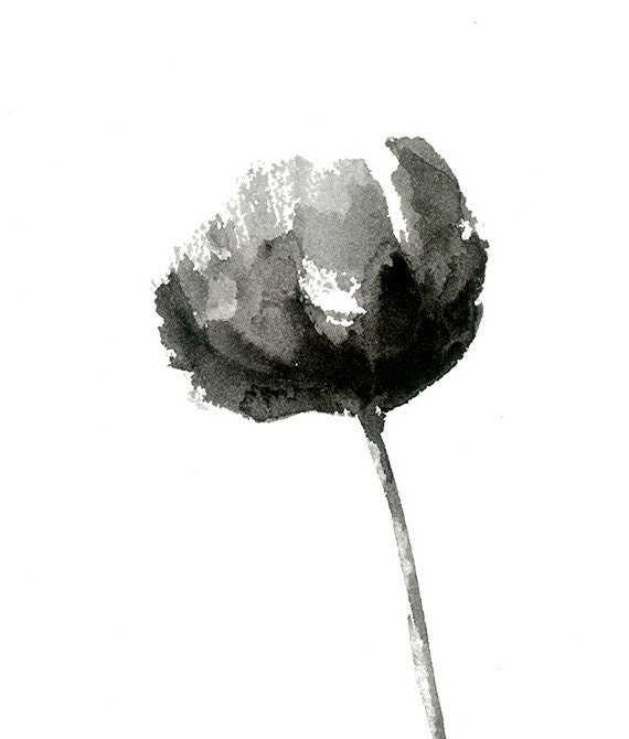 Black and white peony print from original watercolor flower Black and white peony print from original watercolor flower