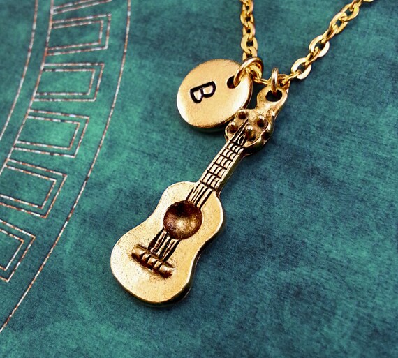 Guitar Necklace Gold Acoustic Guitar Personalized Necklace