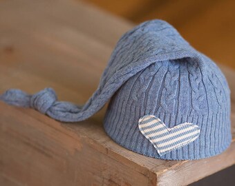Newborn Hat, Blue Newborn Hat, Newborn Boy Hat, Upcycled Newborn Hat, Newborn Photography Prop, Newborn Coming Home Hat, Newborn Knot Hat