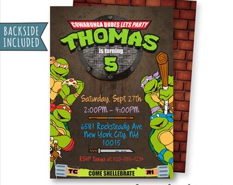 TMNT Invitation, Teenage Mutant Ninja Turtles Invitation, TMNT Birthday Invitation, Leonardo, TMNT Party, Personalized, Printables, Digital