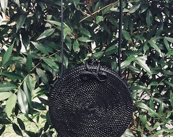 Full Black Handwoven Balinese Round Rattan Bag