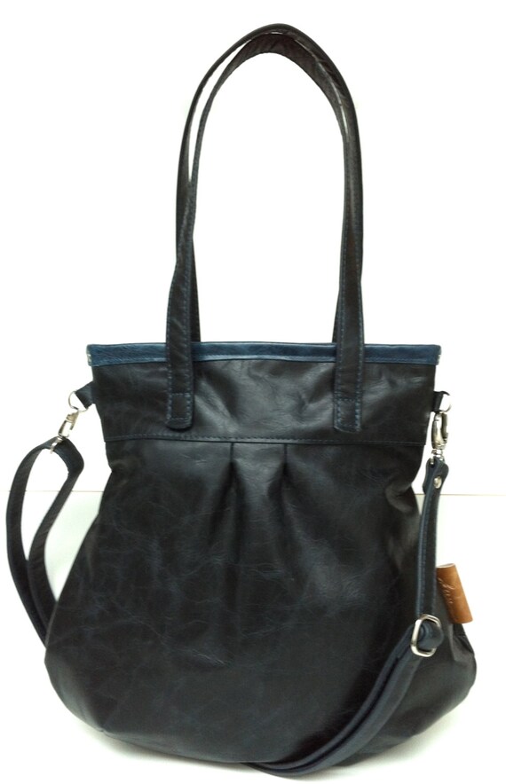 Leather handbag , Leather Shoulder Bag " SHELLY BAG " Black Beauty