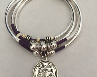 Women Double Wrap Bracelet with Silver Plated Tubes and Charm, Gift for her