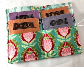 Tea Wallet Tea Bag Wallet - Tea Bag Case Tea Bag Holder Tea Holder Tea Bag Cozy Tea Bag Organizer Riley Blake Garden Artichoke in Teal