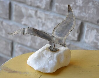Copper bird sculpture on Quartz 1970's Nautical Sculpture Mid Century Sculpture Jere Era