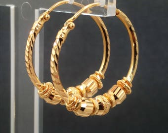 22K Gold Earrings Jewelry Ornament Hoop Bali Diamond cut Genuine & Hallmarked "22KT" GOLDSHINE