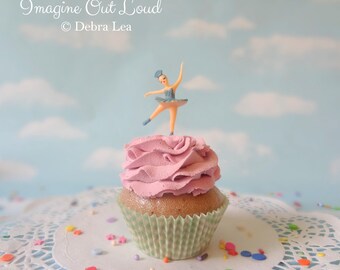 Fake Cupcake Ballerina Aqua Pink Ruffles Faux Photo Prop Kitchen Decor Favor