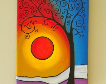 Original Tree of Life Wall Art, Abstract Tree painting, Whimsical Tree Art, Tree wall art, 9x12 inches tree of life and Moon painting