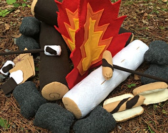 Campfire Play Set, Felt Campfire, Montessori Toy, Faux Campfire, Campfire Set, Fire Pillows, Pretend, Teepee, Accessory, Decor, Prop