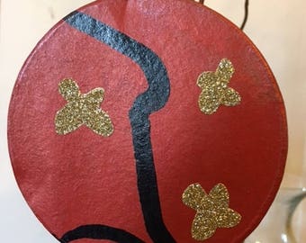 SALE! Two Dollars Off Original Price: Hand painted 4 inch paper mache tree ornament.
