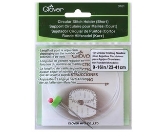 Short Circular Stitch Holder, Clover Stitch Holder, 9" to 16" adjustable cord. Flexible stitch holder for circular knitting, Clover #3161