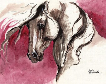 Grey andalusian horse, equine art, equestrian, original acrylic painting on paper