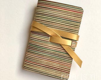 Leather travel journal / leather sketch book/ leather notebook in multicolour striped leather and gold leather strap. Personalized notebook