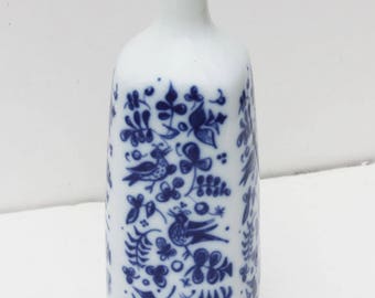 Mid Century Modern Porsgrund Norway Cobalt Blue Bird Design Porcelain Bud Vase