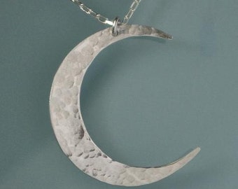 Crescent Moon Necklace, Silver Moon Necklace, Crescent Moon Pendant, Silver Crescent Moon Charm Necklace Hammered Silver Moon Brushed Silver