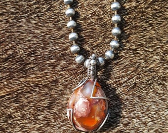 Sterling Silver and Mexican Boulder Fire Opal pendant necklace