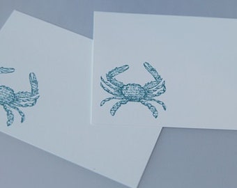 Blue Crab Stationery Note Card Set of Eight, Wedding Guest Book Alternative, Recipe Cards, Coastal Note Cards, Beach Theme Notes