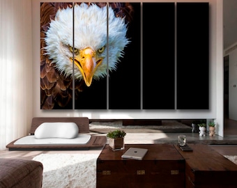 Angry north american bald eagle on black background, Eagle Canvas Wall Art Eagle Wall Decoration Eagle Canvas Wall Art Art Eagle Large
