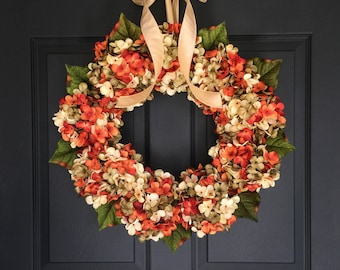 WREATHS | Fall Wreath | Front Door Wreaths | Blended Hydrangea Wreath | Autumn Wreath | Fall Door Wreath | Outdoor Fall Wreaths