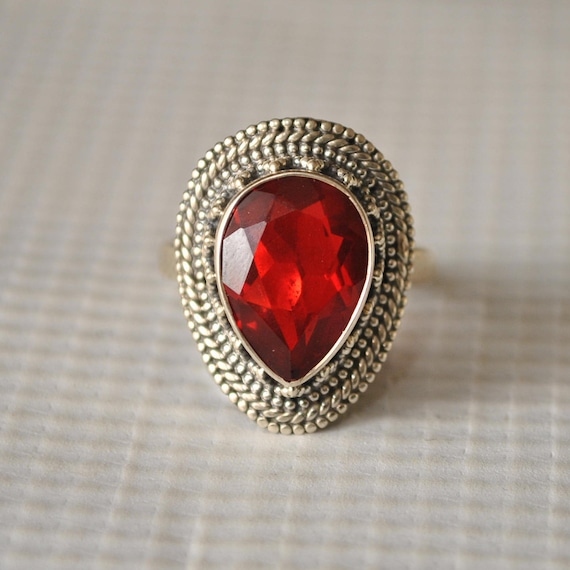 Sterling Silver Fire Garnet Ring Sz 7.75 #9828