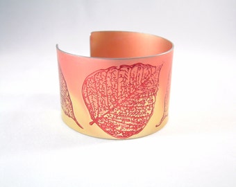 Leaf Cuff anodised aluminium bracelet colourful anodized aluminum cuff bangle gift for her modern jewelry