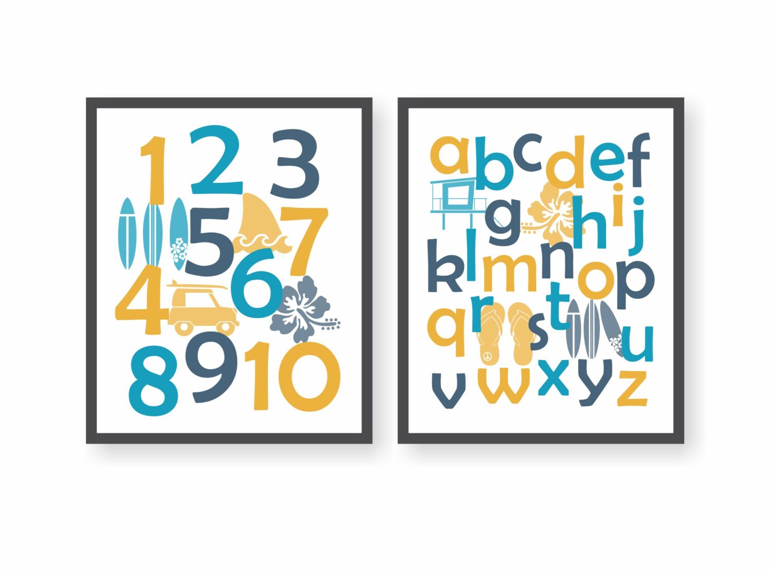 Surfing Numbers Nursery Art CHOOSE COLORS Surf Alphabet