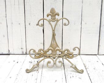 Gold Easel, Metal Easel Book Stand Prop, Shabby Cottage Chic, Fleur De Lis, Parisian Chic, Cottage Chic, French Country, Paris Apartment