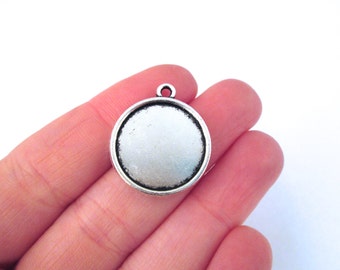 10 18mm Double Sided Round Pendant Settings, Silver Plated, B94