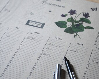 Perpetual calendar of birthdays