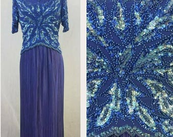 Blue Vintage Beaded and Sequined Gown