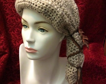 Sandy Oak Cloche Crocheted Slouch Hat... knit yarn tied soft scarf cap bohemian boho