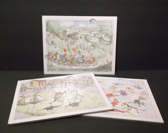 Vintage Set of Three "ALICE and ANGELINA" MICE Double Sided Puzzles